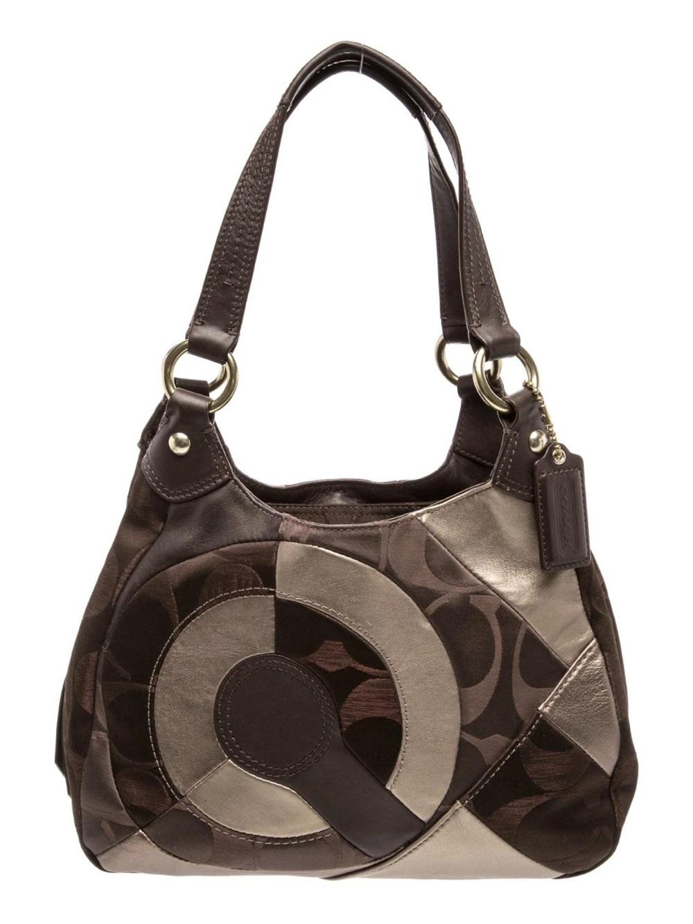 Coach Metallic Gold & Brown Patchwork Shoulder Bag